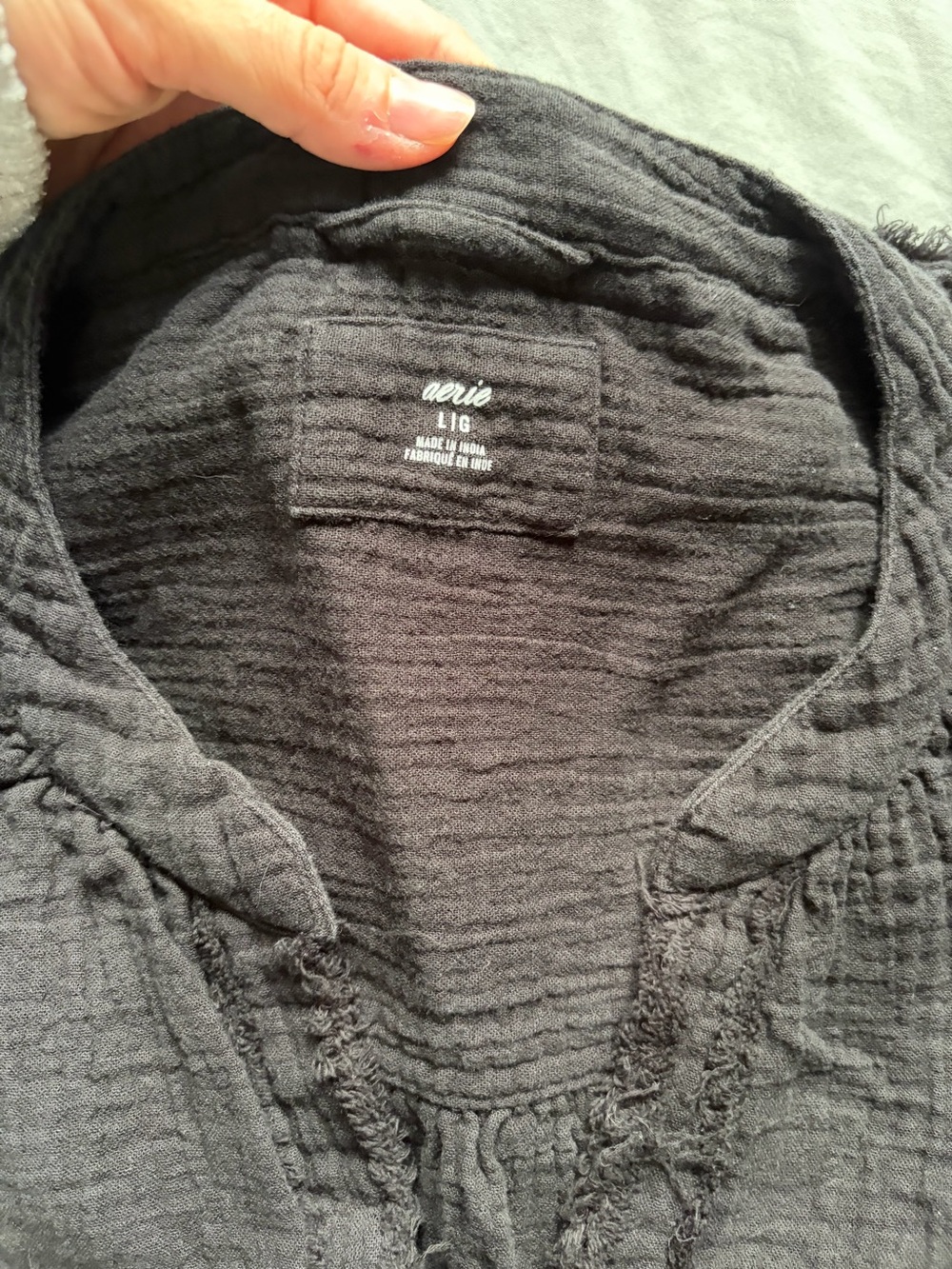 aerie Black Button-Front Gauze Shirt - Picture 5 of 6